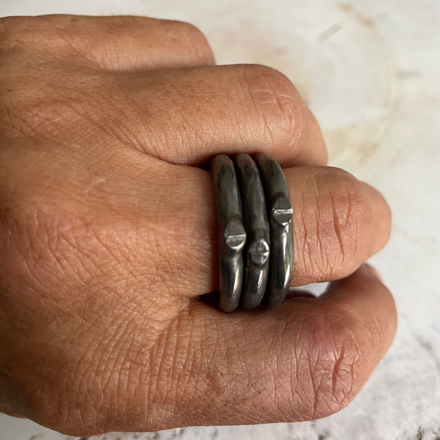 BONDING SET OF 3 IN SOLID OXIDISED SILVER