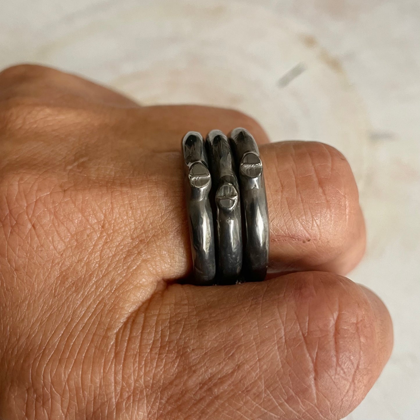 BONDING SET OF 3 IN SOLID OXIDISED SILVER